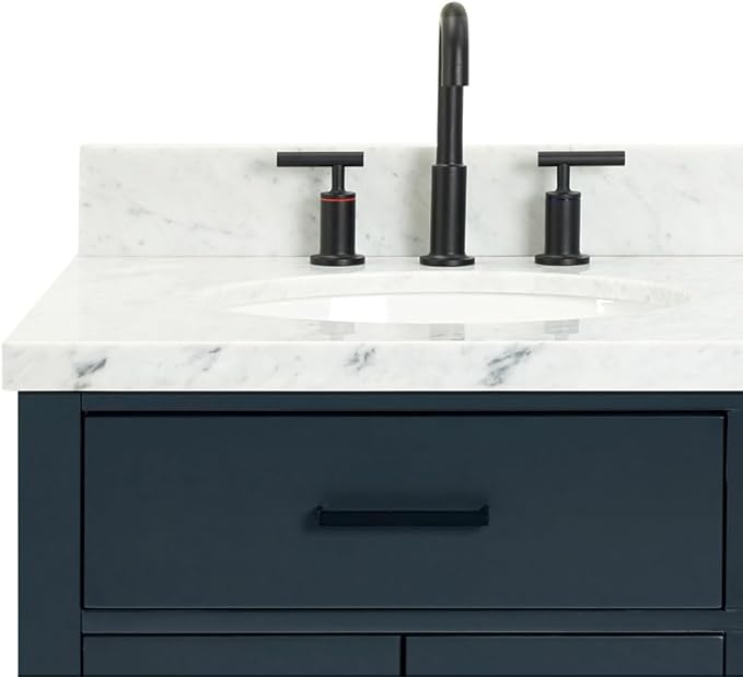 ARIEL Hepburn 60-inch Bathroom Vanity with Sink,Solid Wood, 1.5-inch Italian Carrara Marble Countertop, Double Oval Porcelain Sink, 4 Soft Closing Doors, 6 Dovetail Drawers, Midnight Blue