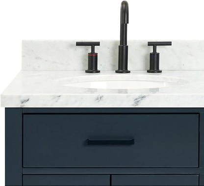 ARIEL Hepburn 60-inch Bathroom Vanity with Sink,Solid Wood, 1.5-inch Italian Carrara Marble Countertop, Double Oval Porcelain Sink, 4 Soft Closing Doors, 6 Dovetail Drawers, Midnight Blue