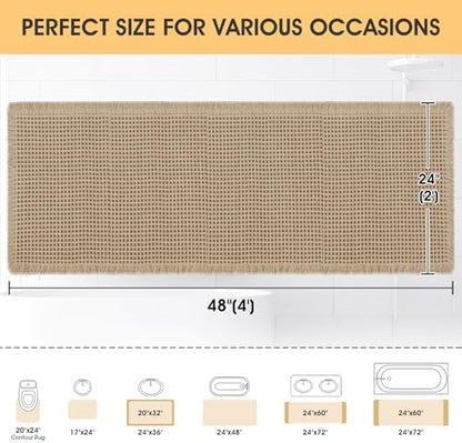 IM HOME Waffle Bath Mat Beige 4'x2', Boho Woven Modern Bath Mat Rugs, Absorbent Non Slip Bathroom Rugs, Soft Washable Bath Rugs with Tassels for Bathroom, Bedroom, Kitchen, Shower, Tub