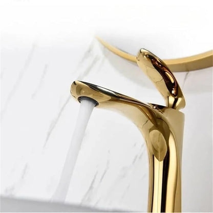 Faucet Golden Maple Leaf Faucet for Hot and Cold Household Use Raised Washbasin Countertop Basin Single Hole Faucet(Gold Short) Faucet
