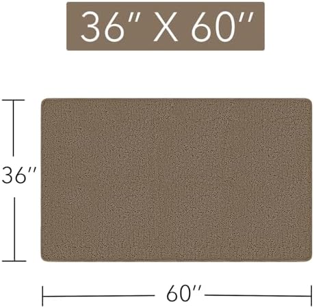Yeaban Chenille Taupe Bathroom Rug 36"x60",Non-Slip Rubber Backing
