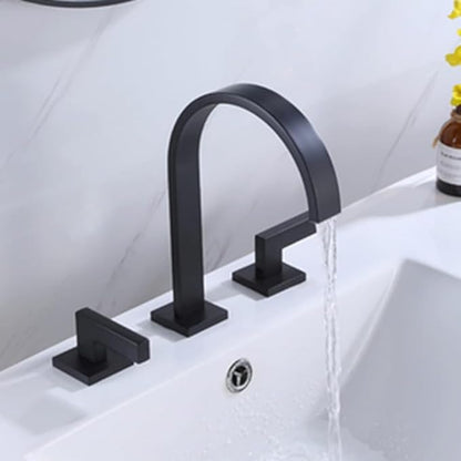 3 Hole Bathroom Faucet Hot and Cold Double Handle Waterfall(Black)