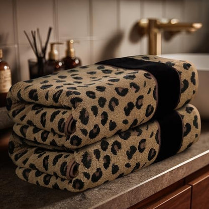 COTTON CRAFT Cheetah Bath Towel - 2 Pack 100% Cotton Animal Print Towels