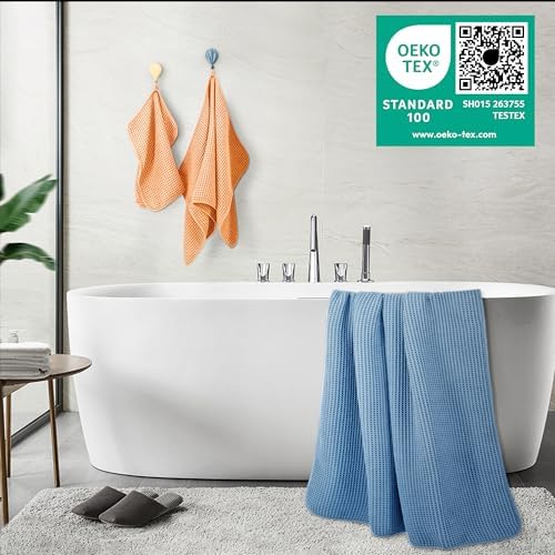 POLYTE 430 GSM Poly Blend Microfiber Quick Dry Waffle Bath Towel Set of 6