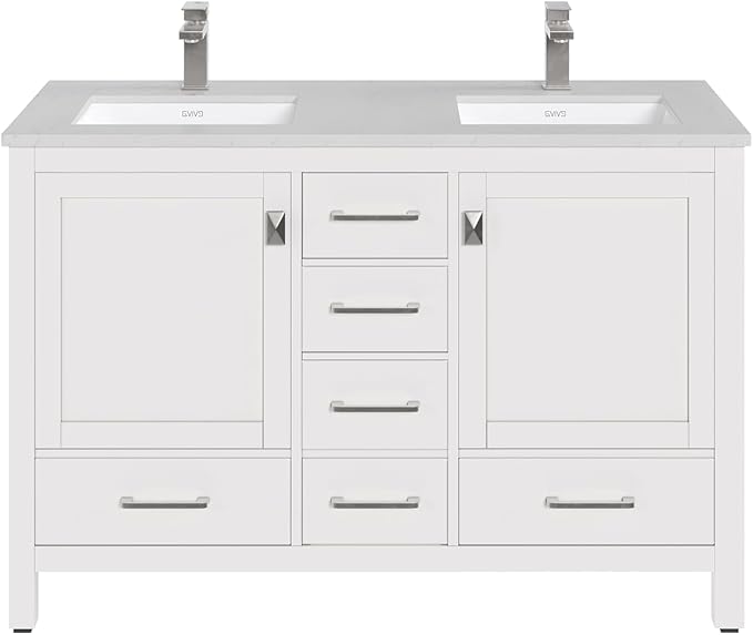 Eviva London 48 in. White Double Sink Bath Vanity with Carrara Quartz Top and Undermount Porcelain Sinks