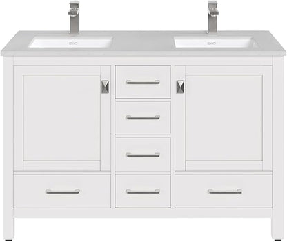 Eviva London 48 in. White Double Sink Bath Vanity with Carrara Quartz Top and Undermount Porcelain Sinks