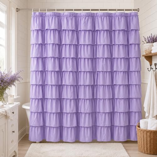 Purple Ruffle Shower Curtain for Bathroom, 72 x 72 inch, 1 Panel