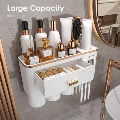 iHave Toothbrush Holders Bathrooms Wall Mount Toothpaste Dispenser & 3 Cups