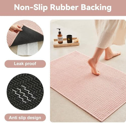 Triohero Large Bathroom Rugs Non Slip Washable Bath Rugs Super Absorbent Bathroom Rug Thin Quick Dry Low Pile Bath Mats, Pink 36"x48"