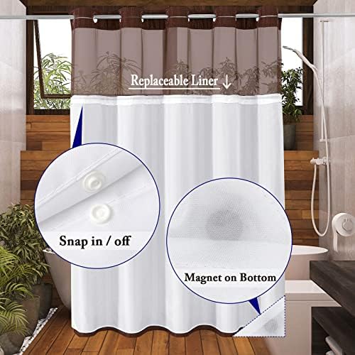 Gibelle No Hook Cloth Brown Shower Curtain with Liner, 72x80