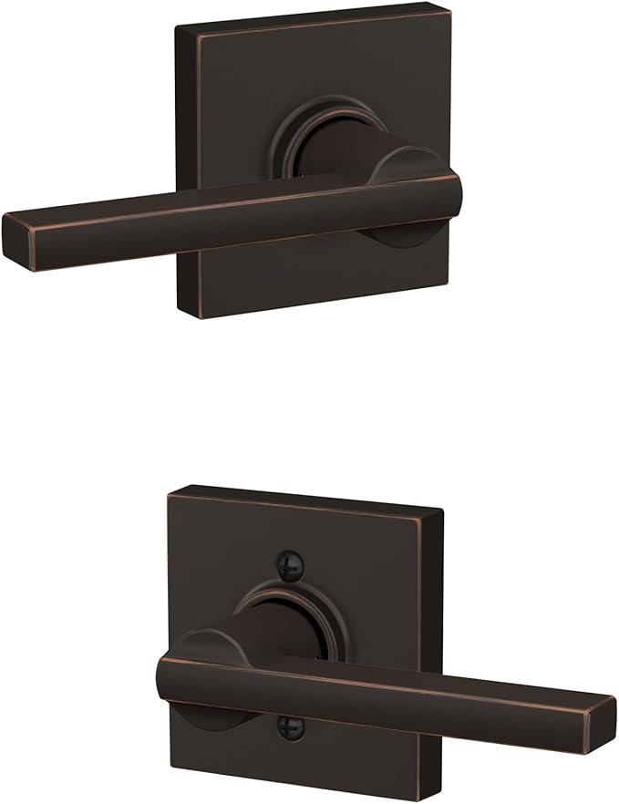 Schlage F10 LAT 716 COL Latitude Lever with Collins Trim Hall & Closet Passage Door Lock, Aged Bronze