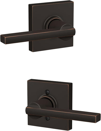 Schlage F10 LAT 716 COL Latitude Lever with Collins Trim Hall & Closet Passage Door Lock, Aged Bronze