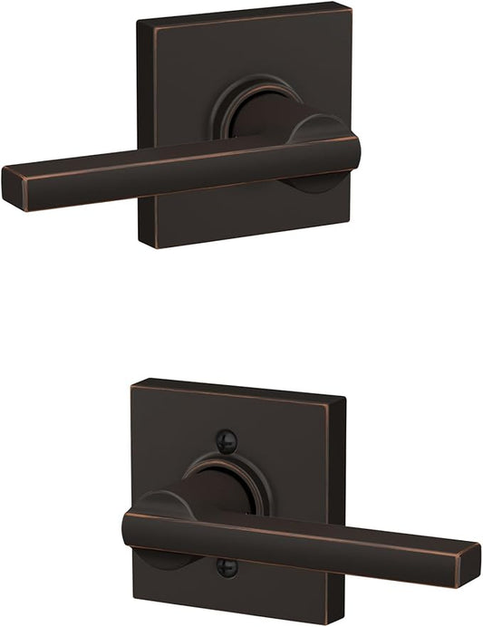 Schlage F10 LAT 716 COL Latitude Lever with Collins Trim Hall & Closet Passage Door Lock, Aged Bronze