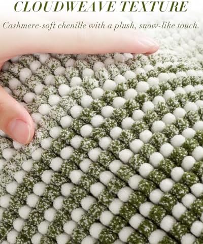 BSICPRO Large Chenille Bathroom Rugs Runner, 20x47 Striped Bath Mats, Sage