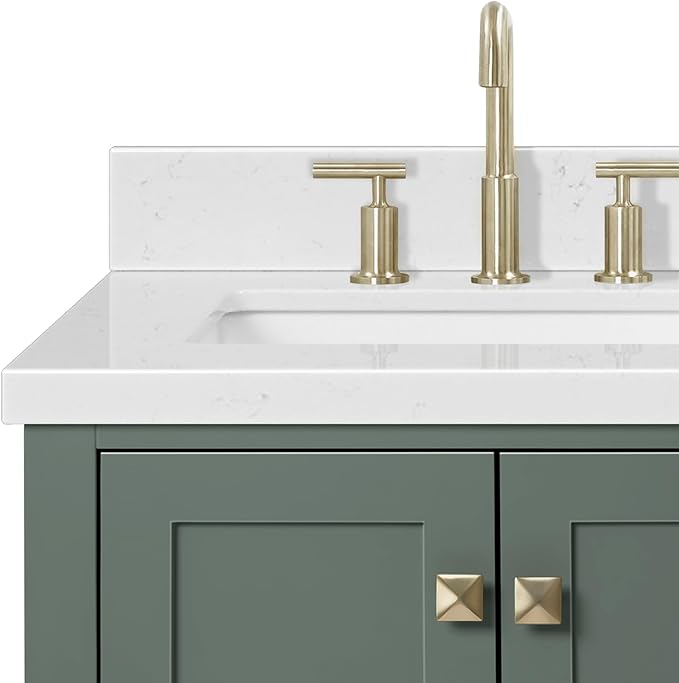 ARIEL Cambridge 60 Inch Double Rectangle Sink Bathroom Vanity with Carrara White Quartz Countertop 1.5 Inch in Vintage Green