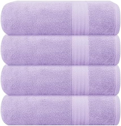 GLAMBURG Premium Cotton 4 Pack Bath Towel Set - 100% Pure Cotton - 4 Bath Towels 27x54 - Ideal for Everyday use - Ultra Soft & Highly Absorbent - Purple