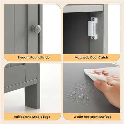 LDAILY Bathroom Cabinet, Freestanding Small Cabinet with Door, 3-Position Adjustable and Removable Shelf, Anti-Tipping Device, Wooden Floor Organizer for Bathroom, Kitchen, Office (Gray)