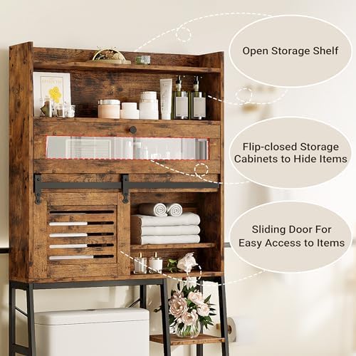 IRONCK Over The Toilet Storage Cabinet with Sliding Barn Door