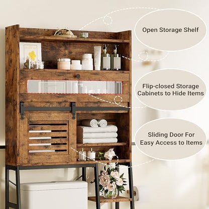 IRONCK Over The Toilet Storage Cabinet with Sliding Barn Door