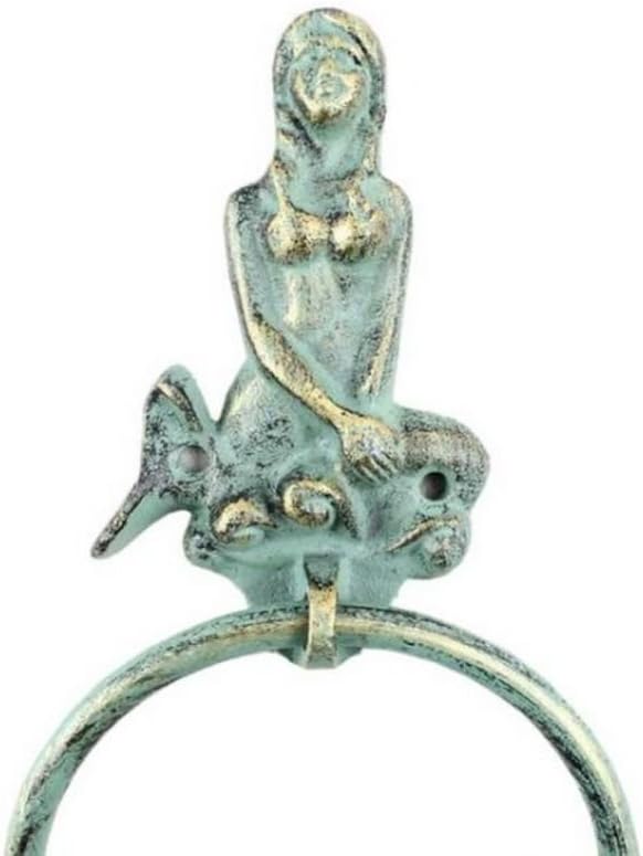Antique Bronze Cast Iron Mermaid Towel Holder 8.5 Inch - Mermaid Decoration - Metal Wall Art