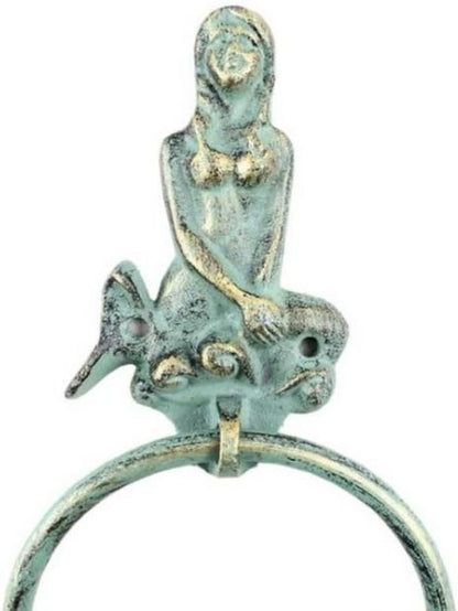 Antique Bronze Cast Iron Mermaid Towel Holder 8.5 Inch - Mermaid Decoration - Metal Wall Art
