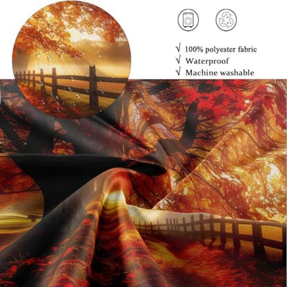 Red Maple Forest Shower Curtain, 72 x 84 Inch Waterproof Polyester Fall Landscape Bathroom Curtain, Autumn Tree Sunrise Woodland Bath Curtain for Tub Decor