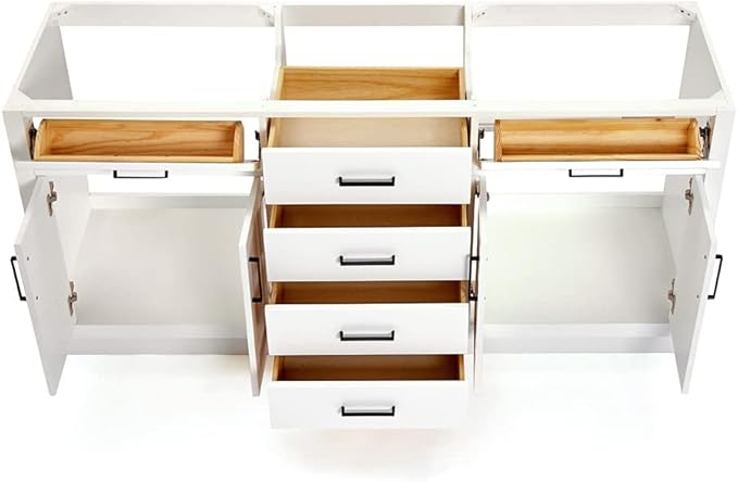 ARIEL Hepburn 72-inch Bathroom Vanity Base Cabinet,Solid Wood, 4 Soft Closing Doors, 6 Dovetail Drawers, White