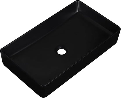 Vessel Sink 24"x14" Rectangular Bathroom Sink Modern Black Porcelain Ceramic Above Counter Drop-in Vanity Sink for Bathrooms Art Basin