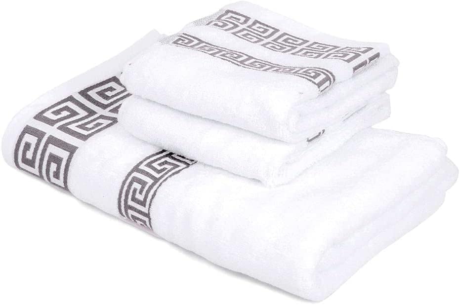 Highly Absorbent Embroidered Bath Towel Set of 3, 100% Cotton Bath Towels