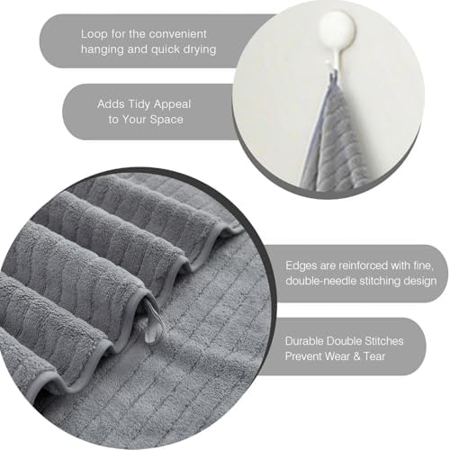 Hailea Grey Hand Towels Set 16x31 Inches,Soft Microfibers Bathroom Towel Set 2 Pack,Highly Absorbent Quick Dry Luxury Towel Hotel Spa Gym Hand Towel Collection for Bathroom