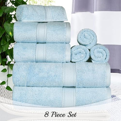 SUPERIOR Egyptian Cotton Ultra Plush & Absorbent, 8 Piece Set, Light Blue