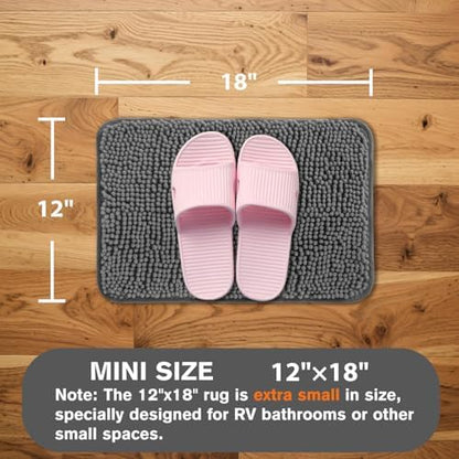 Small Bathroom Rug 12"x18" – Washable and Absorbent Bath Mat, Non Slip, Thick Soft Chenille Bath Rugs for Bathroom, Shower, Sink, Dog mat(Gray)