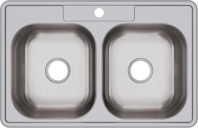 Dayton Stainless Steel 33" x 21-1/4" x 6-9/16", 1-Hole Equal Double Bowl Drop-in Sink