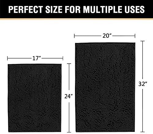 H.VERSAILTEX Black Bathroom Rug Set 2 Piece, Bath Mats for Bathroom Floor, Super Thick Soft Shaggy Chenille Bath Mats Machine Washable, Dry Fast Water Absorbent Bath Mats(20" x 32"/17" x 24")