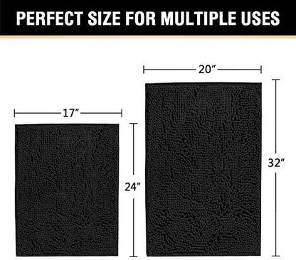 H.VERSAILTEX Black Bathroom Rug Set 2 Piece, Bath Mats for Bathroom Floor, Super Thick Soft Shaggy Chenille Bath Mats Machine Washable, Dry Fast Water Absorbent Bath Mats(20" x 32"/17" x 24")