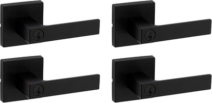 Kwikset Singapore Entry Door Handle with Lock and Key, Secure Keyed Reversible Lever Exterior, For Front Entrance and Bedrooms, Matte Black, Pick Resistant Smartkey Rekey Security and Microban, 4 Pack