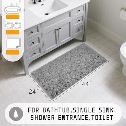 Yimobra Long Bathroom Rugs 44"x24", Extra Soft Non Slip Bath Mat for Tub, Super Absorbent Quick Dry Shaggy Rug Floor Carpet, Machine Washable,Gray