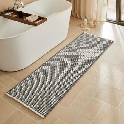 Triohero Waffle Runner Rug Bathroom, Long Boho Bath Mat, 24x72 Grey & White