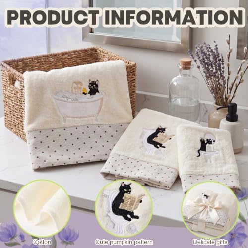 Peryiter 3 Pack Black Cat Decorative Bath Towel Set