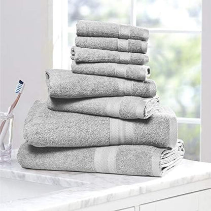 BOUTIQUO Light Grey Towel Set - 8 Piece Bathroom Towel Set - 100% Ring Spun Cotton, 2 Bath Towel 27x54, 2 Hand Towel 16x28, 4 Washcloth 13x13 - Ultra Soft Highly Absorbent