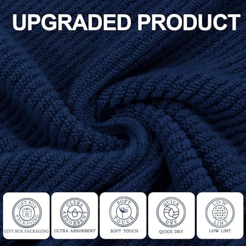 VOOVA & MOVAS Hand Towels 4PC, 100% Cotton, 18x28 in, Navy Blue