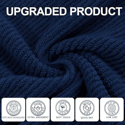 VOOVA & MOVAS Hand Towels 4PC, 100% Cotton, 18x28 in, Navy Blue