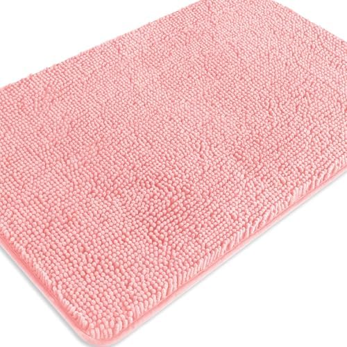 Pink Bathroom Rugs – Absorbent and Washable Bath Mat, Non-Slip, Thick Soft Chenille Bath Rugs for Bathroom Floor, Shower, Sink - 24" x 36"