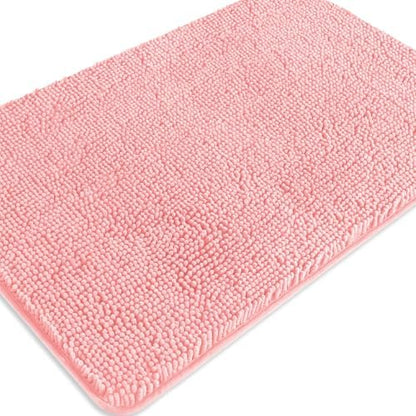 Pink Bathroom Rugs – Absorbent and Washable Bath Mat, Non-Slip, Thick Soft Chenille Bath Rugs for Bathroom Floor, Shower, Sink - 24" x 36"
