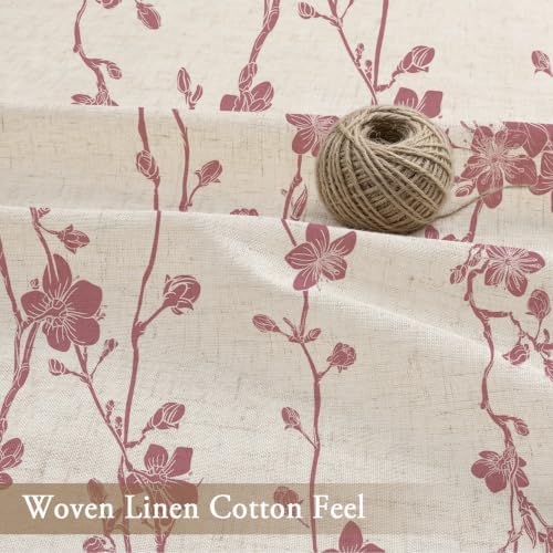 Gibelle Pink Farmhouse Linen Shower Curtain, Boho Floral Fabric, 72 x 84