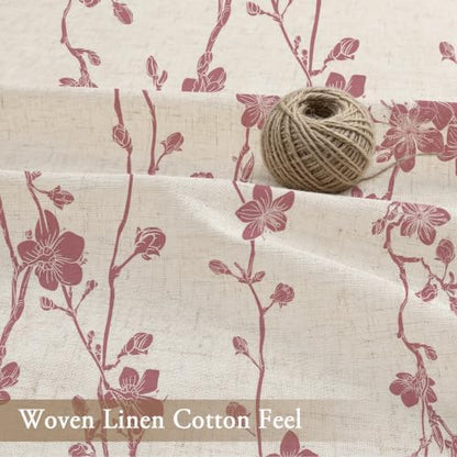 Gibelle Pink Farmhouse Linen Shower Curtain, Boho Floral Fabric, 72 x 84