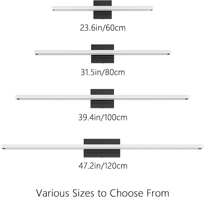 24inch Black LED Bathroom Vanity Light Bar 18W Modern Bath Light Fixture Over Mirror Vanity Light Cool White 6000K