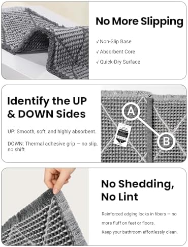 Waffle Bath Mat Set, Non Slip Bathroom Rugs 2 Piece, Gray & Light Gray