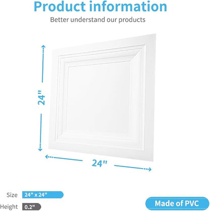Art3d 12-Pack Square Drop Ceiling Tile 2ft x 2ft in White, PVC Ceiling Panel 24 x 24in. - Compatible with 15/16" Drop Ceiling Grid System | Lightweight, Easy to Clean, Compatible with 15/16" Grid System, Suitable for Kitchen, Bathroom