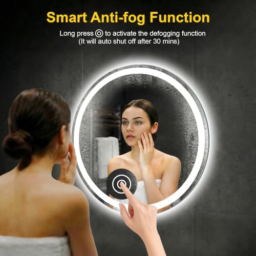 Round LED Bathroom Mirror with Lights, 24 Inch Circle Lighted Vanity Mirror